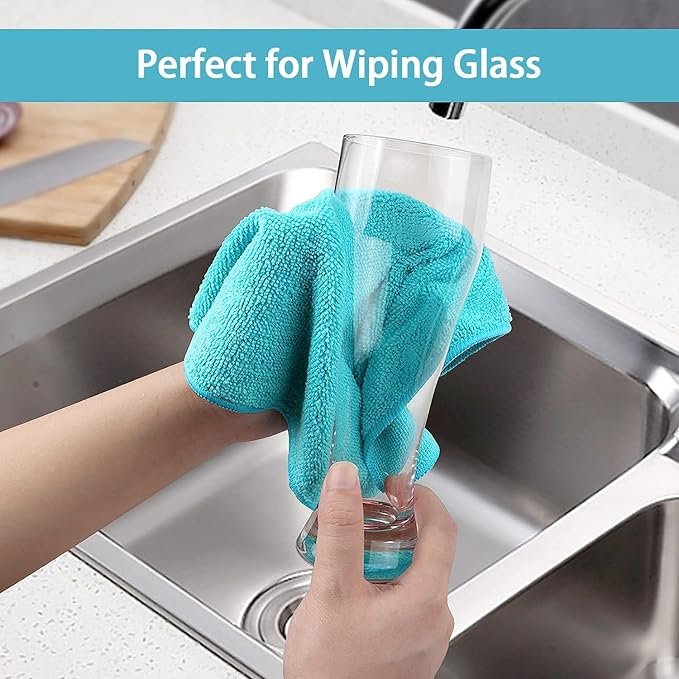 HOMEXCEL Microfiber Cleaning Cloths 210GSM, 12-pack, Size: 11.5" x 11.5", ultra-soft, high-density non-abrasion cleaning towels, suitable for cars, glass, kitchens, reusable cloths, blue/grey/yellow/pink.