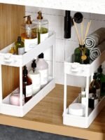 SPACEKEEPER Slim Rolling Storage Cart 4 Tier Bathroom Organizer Mobile Shelving Unit Utility Cart Tower Rack for Kitchen Laundry Narrow Places, White