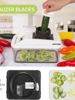 RüK Vegetable Chopper, Extra Large Chopper Vegetable Cutter, Multifunctional 10-in-1 Pro Food Chopper - 6 Blades, 4 Vegetable Spiralizers, E-Recipes - Veggie Chopper with Container