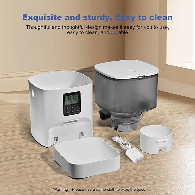 ANDOLL HOME 2.4G/5G Automatic Cat Feeder, 4L WiFi Food Dispenser with 10s Voice Recorder, Pet Feeder up to 10 Meals per Day, Timed Cat Feeder with Dry Food Sealed Ring (Matte White, 4.0 L)