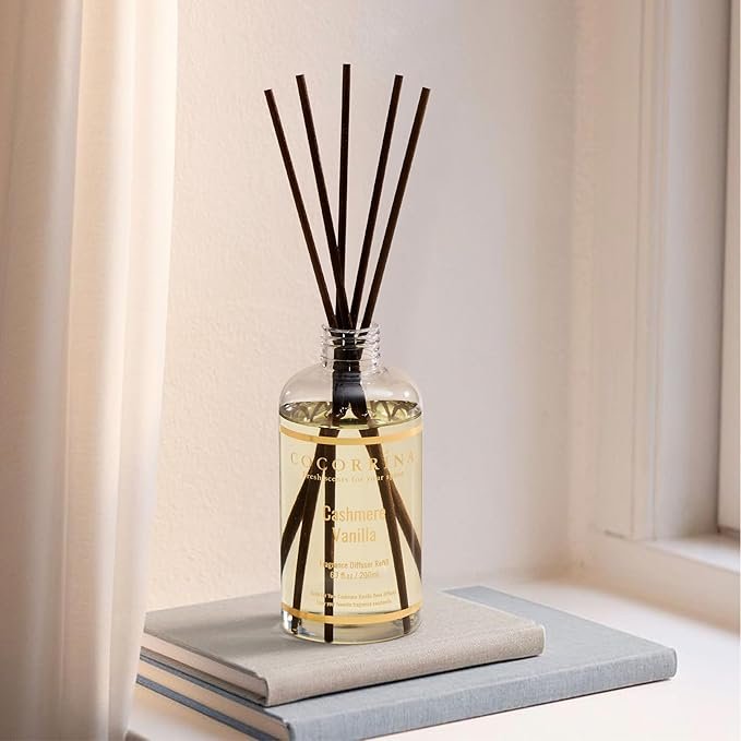 COCORRíNA Reed Diffuser Refill - Cashmere Vanilla 6.7 fl oz (approx. 16.9 ml) 8 reed diffusers