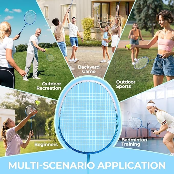 HIRALIY Badminton Rackets Set for Backyards, Badminton Set, Includ 2/4 Rackets, 6/12 Birdies, 1 Carrying Bag, Outdoor Game for Adult Family Beginner
