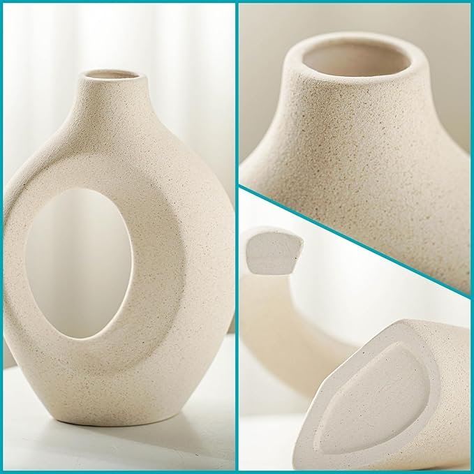 Lvases Snuggle Hollow Ceramic Vase Set (2 Pieces), Nordic Modern Bohemian Style Decorative Ceramic Aesthetic Flower Vase for Home Decor (Off-white, 16 cm wide x 21.3 cm high)