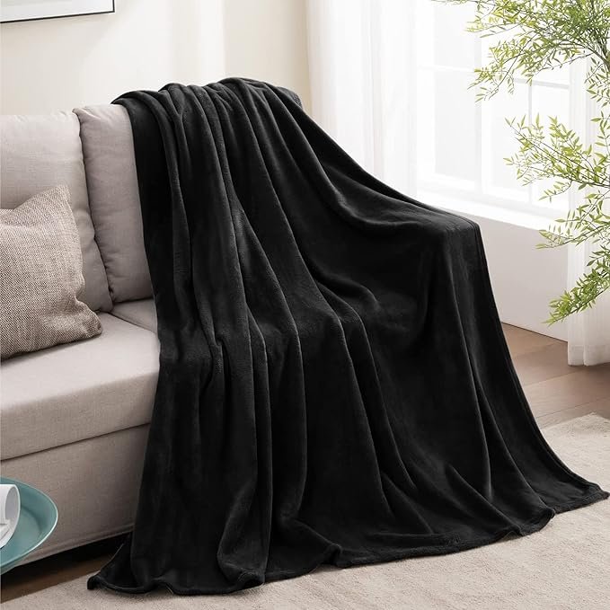 BEDELITE Wool Blanket in Black, suitable for sofas and beds, luxurious plush comfort blanket, 50 x 60 inches, ultra-soft, warm, and lightweight blanket, ideal for travel and camping.