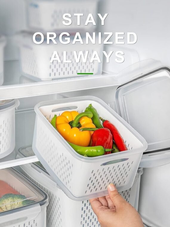 Freshmage refrigerator fruit storage containers with removable filters, airtight food storage containers, dishwasher safe, keep berries and fruits fresh longer. 4 small transparent ones.