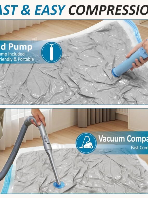 Cozy Essential Vacuum Storage Bags, 80% compression vacuum-sealed space-saving plastic bags, suitable for storing clothes, blankets, pillows, bedding, quilts, and garments. 20-pack.