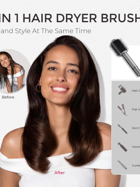 TYMO 4.0 Hair Blow Dryer Brush - Lightweight 3X Faster Drying 5-in-1 Ionic Blowout Hair Dryer Brush Adds Shine, Volume & Fullness for Smooth, Anti-Frizz Straight, Curl & Blowout Styles, Metal Grey