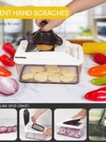 RüK Vegetable Chopper, Extra Large Chopper Vegetable Cutter, Multifunctional 10-in-1 Pro Food Chopper - 6 Blades, 4 Vegetable Spiralizers, E-Recipes - Veggie Chopper with Container
