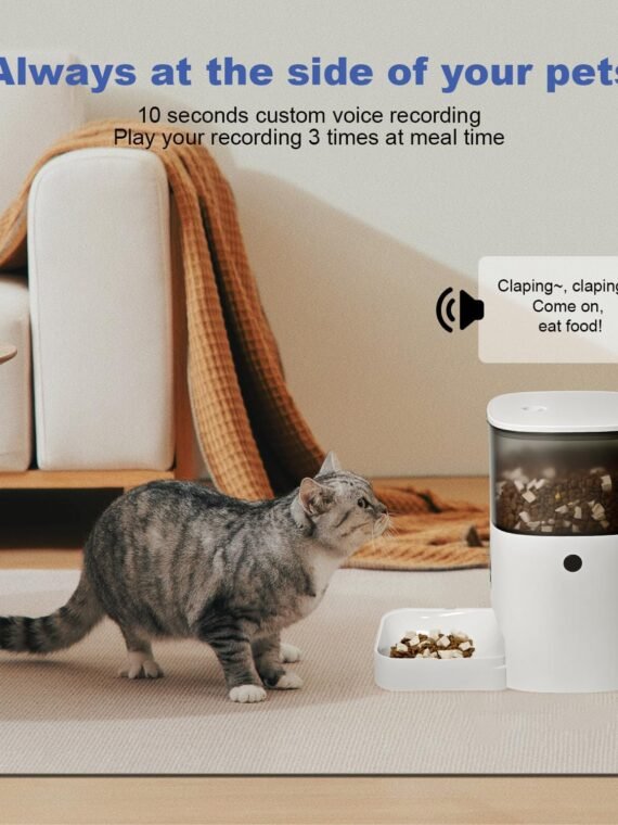 ANDOLL HOME 2.4G/5G Automatic Cat Feeder, 4L WiFi Food Dispenser with 10s Voice Recorder, Pet Feeder up to 10 Meals per Day, Timed Cat Feeder with Dry Food Sealed Ring (Matte White, 4.0 L)
