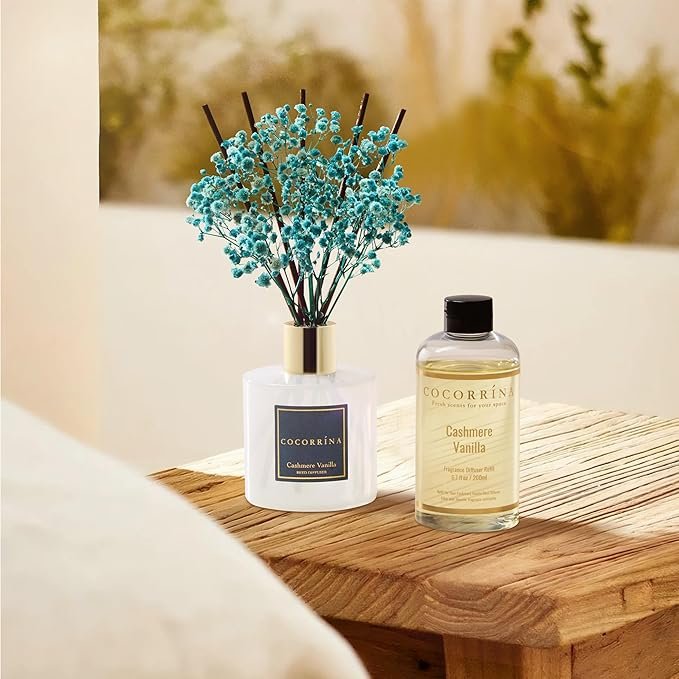 COCORRíNA Reed Diffuser Refill - Cashmere Vanilla 6.7 fl oz (approx. 16.9 ml) 8 reed diffusers