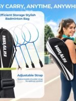 HIRALIY Badminton Rackets Set for Backyards, Badminton Set, Includ 2/4 Rackets, 6/12 Birdies, 1 Carrying Bag, Outdoor Game for Adult Family Beginner