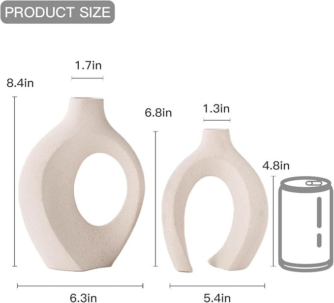 Lvases Snuggle Hollow Ceramic Vase Set (2 Pieces), Nordic Modern Bohemian Style Decorative Ceramic Aesthetic Flower Vase for Home Decor (Off-white, 16 cm wide x 21.3 cm high)