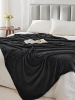 BEDELITE Wool Blanket in Black, suitable for sofas and beds, luxurious plush comfort blanket, 50 x 60 inches, ultra-soft, warm, and lightweight blanket, ideal for travel and camping.