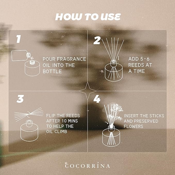 COCORRíNA Reed Diffuser Refill - Cashmere Vanilla 6.7 fl oz (approx. 16.9 ml) 8 reed diffusers