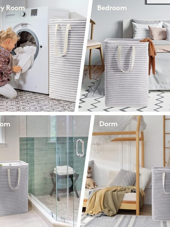 Lifewit 2-Pack Laundry Baskets, 80L each, foldable laundry baskets with reinforced handles, freestanding waterproof design, suitable for bedrooms and laundry rooms, grey 160L.