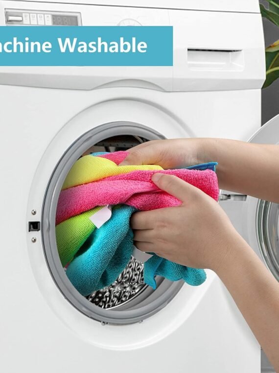 HOMEXCEL Microfiber Cleaning Cloths 210GSM, 12-pack, Size: 11.5" x 11.5", ultra-soft, high-density non-abrasion cleaning towels, suitable for cars, glass, kitchens, reusable cloths, blue/grey/yellow/pink.
