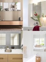 JUNEBRUSHS 4 Pack Self Adhesive Acrylic Mirror, 8 x 8 Inch Mirror Tiles,Flexible Plastic Mirror Sheets Wall Stickers,2MM Thick Mirrors