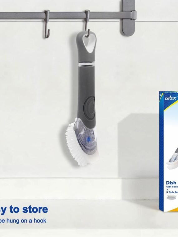 CELOX Dish Brush with Soap Dispenser, Heavy Duty Dishwand Kit, Includes 1 Wand & 3 Dish Brush Refill Heads