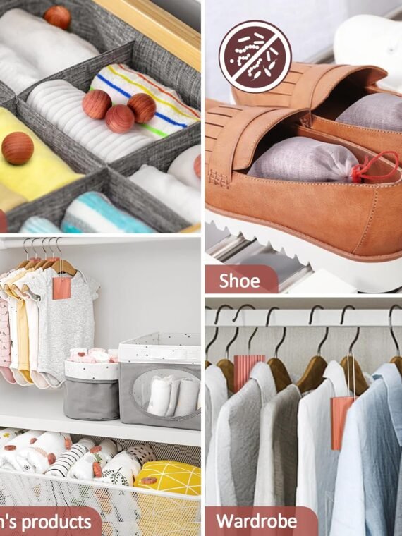 Woodever Cedar Blocks for Clothing Storage (56 blocks), 100% Aromatic Board with Metal Hooks, Cedar Wood Shavings and Balls, for Closets and Drawers, Fresh Scented Sachet