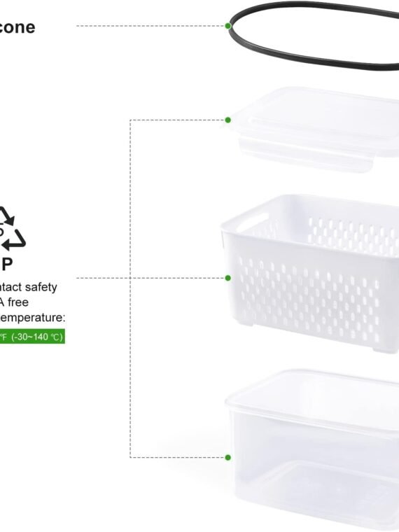 Freshmage refrigerator fruit storage containers with removable filters, airtight food storage containers, dishwasher safe, keep berries and fruits fresh longer. 4 small transparent ones.