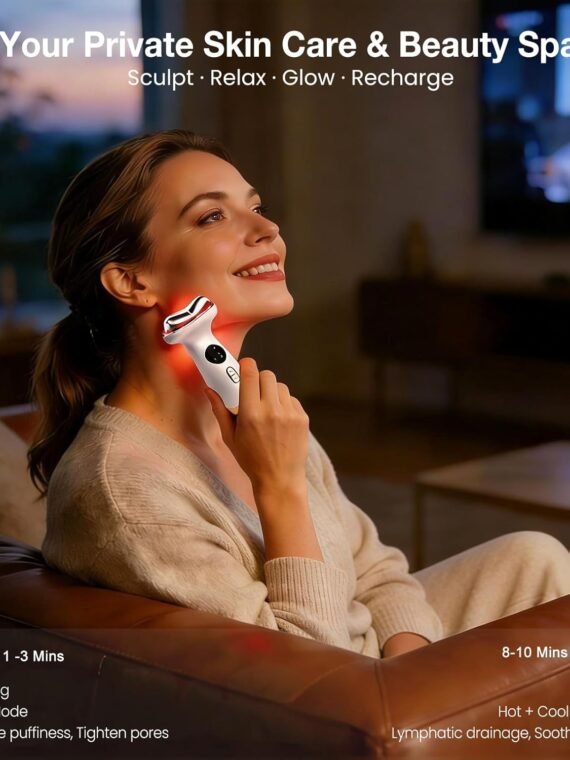Hot and cold scraping facial and neck lymphatic massager, 7-in-1 LED red light facial hair removal tool, sculpting tool, thermoelectric scraping device and cooling hair removal stick, used for contouring and firming.