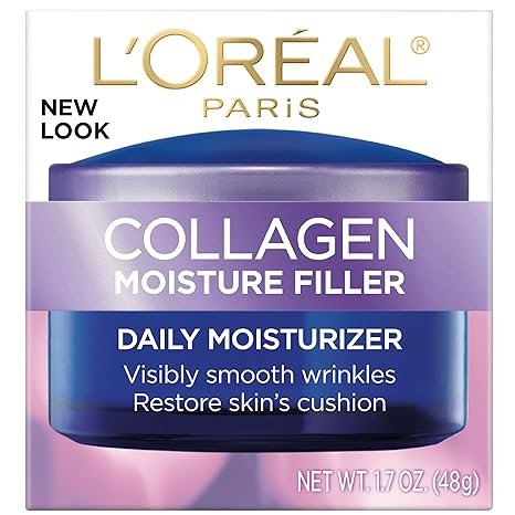 L'Oreal Paris Collagen Daily Face Moisturizer, an anti-aging face cream that reduces wrinkles and provides intense hydration, 1.7 oz (approx. 48.2 g).