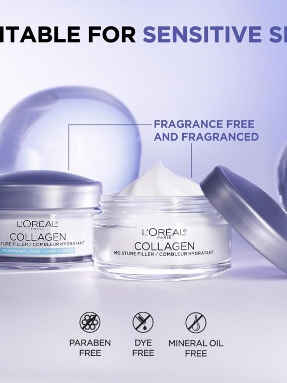 L'Oreal Paris Collagen Daily Face Moisturizer, an anti-aging face cream that reduces wrinkles and provides intense hydration, 1.7 oz (approx. 48.2 g).