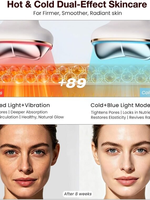 Hot and cold scraping facial and neck lymphatic massager, 7-in-1 LED red light facial hair removal tool, sculpting tool, thermoelectric scraping device and cooling hair removal stick, used for contouring and firming.