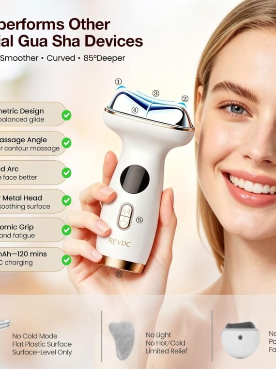 Hot and cold scraping facial and neck lymphatic massager, 7-in-1 LED red light facial hair removal tool, sculpting tool, thermoelectric scraping device and cooling hair removal stick, used for contouring and firming.