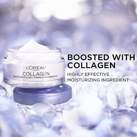 L'Oreal Paris Collagen Daily Face Moisturizer, an anti-aging face cream that reduces wrinkles and provides intense hydration, 1.7 oz (approx. 48.2 g).