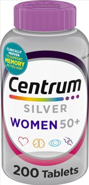 Centrum Silver Multivitamin for Women 50+, a multivitamin/mineral supplement containing Vitamin D3, B vitamins, and non-GMO ingredients, supports memory and cognition in older adults - 200 carats
