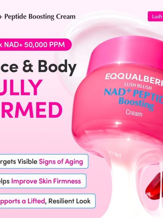 EQQUALBERRY NAD+ Peptide Lifting Cream – NAD+ 5% and 13 Peptides Anti-Aging Korean Skincare Face and Body Cream | Firming and Lifting Pink Neck Cream for Sagging Skin (1.69 fl oz/50 ml)