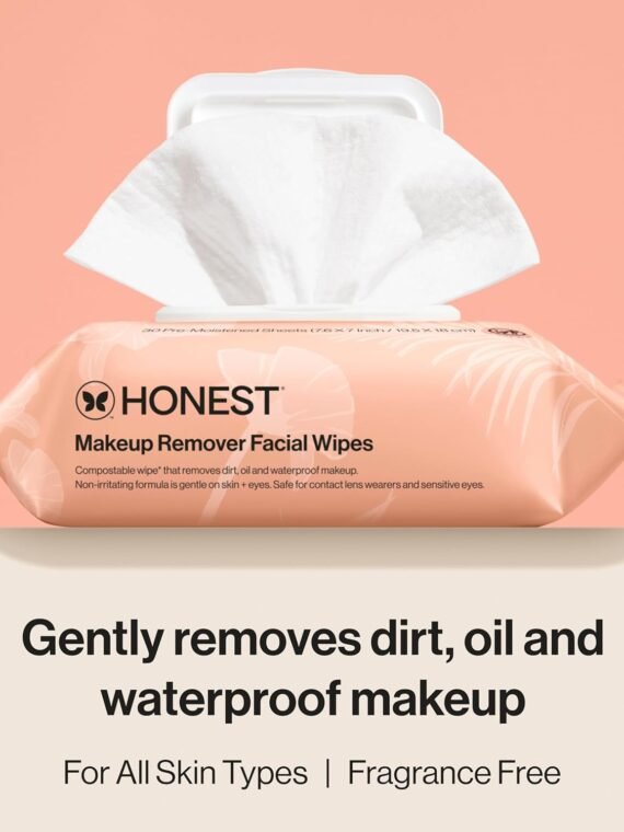 Honest Beauty Fragrance-Free Cleansing and Makeup Removing Wipes | Plant-based, hypoallergenic, gentle for sensitive skin | 90 wipes