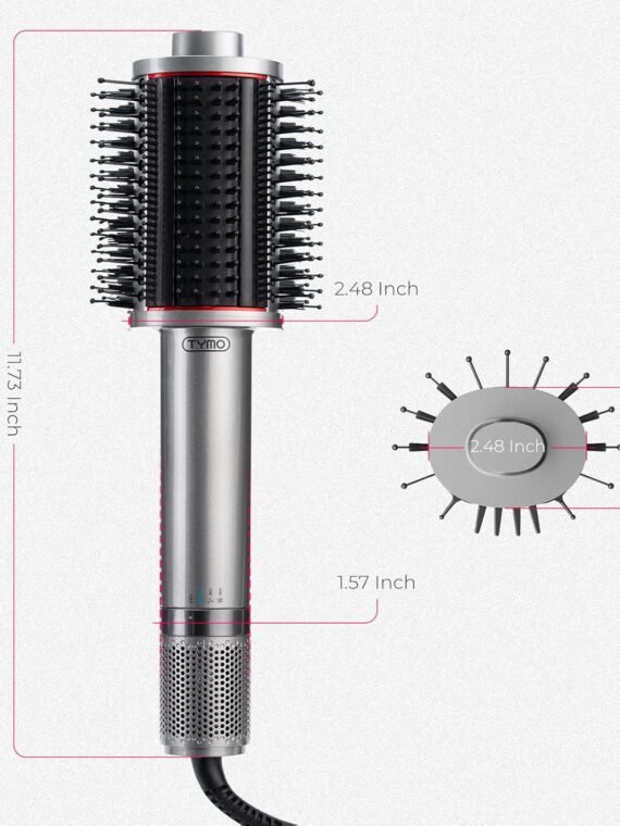 TYMO 4.0 Hair Blow Dryer Brush - Lightweight 3X Faster Drying 5-in-1 Ionic Blowout Hair Dryer Brush Adds Shine, Volume & Fullness for Smooth, Anti-Frizz Straight, Curl & Blowout Styles, Metal Grey