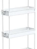 SPACEKEEPER Slim Rolling Storage Cart 4 Tier Bathroom Organizer Mobile Shelving Unit Utility Cart Tower Rack for Kitchen Laundry Narrow Places, White