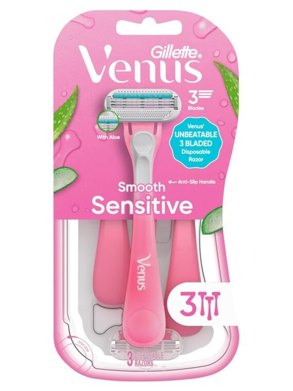 Gillette Venus Sensitive Women's Disposable Razors - Single Package of 3 Razors