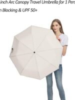 BAODINI Small UV Protection Travel Umbrella Compact for Rain and Sun UPF 50+ Windproof Portable 42 inch Umbrella for Women and Men