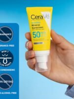 CeraVe Invisible Mineral Sunscreen SPF 50, suitable for sensitive skin, contains zinc oxide and titanium dioxide, vitamin E + niacinamide + ceramide, oil-free, travel size 1.6 oz.