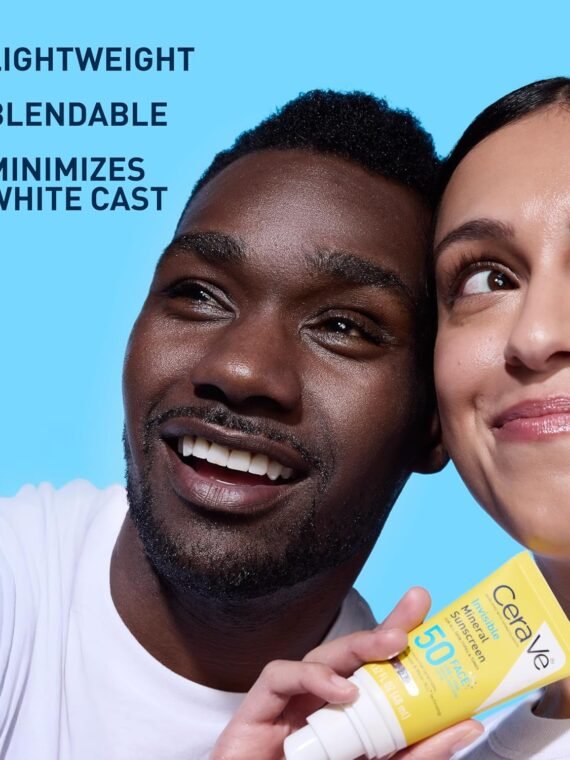 CeraVe Invisible Mineral Sunscreen SPF 50, suitable for sensitive skin, contains zinc oxide and titanium dioxide, vitamin E + niacinamide + ceramide, oil-free, travel size 1.6 oz.
