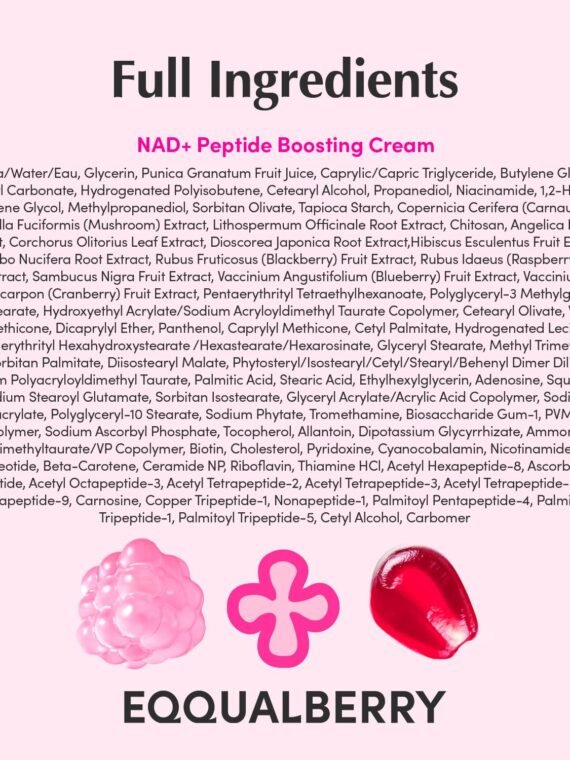 EQQUALBERRY NAD+ Peptide Lifting Cream – NAD+ 5% and 13 Peptides Anti-Aging Korean Skincare Face and Body Cream | Firming and Lifting Pink Neck Cream for Sagging Skin (1.69 fl oz/50 ml)