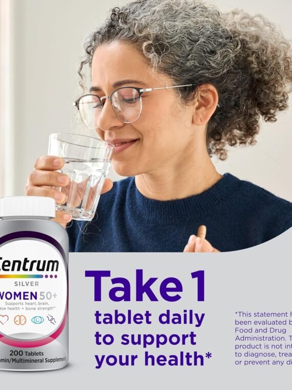Centrum Silver Multivitamin for Women 50+, a multivitamin/mineral supplement containing Vitamin D3, B vitamins, and non-GMO ingredients, supports memory and cognition in older adults - 200 carats