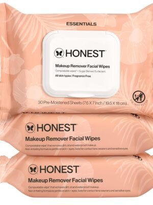 Honest Beauty Fragrance-Free Cleansing and Makeup Removing Wipes | Plant-based, hypoallergenic, gentle for sensitive skin | 90 wipes