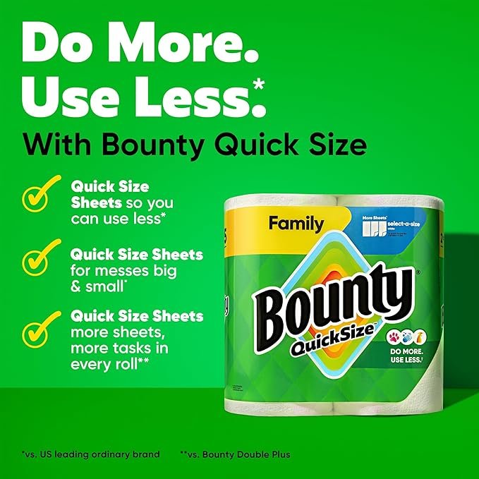 Bounty Quick Size Tissue Paper, White, 8 Rolls