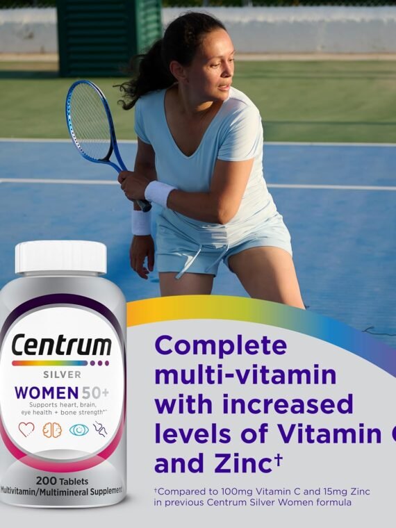 Centrum Silver Multivitamin for Women 50+, a multivitamin/mineral supplement containing Vitamin D3, B vitamins, and non-GMO ingredients, supports memory and cognition in older adults - 200 carats