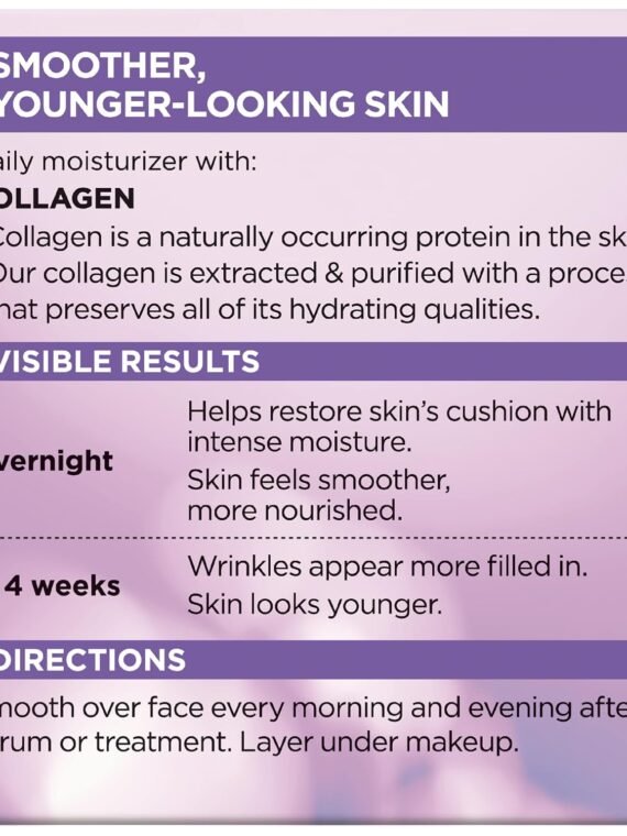 L'Oreal Paris Collagen Daily Face Moisturizer, an anti-aging face cream that reduces wrinkles and provides intense hydration, 1.7 oz (approx. 48.2 g).