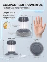 Dish Soap Dispenser and Sponge Holder Set for Kitchen Sink Soap Dispensing Palm Brush with Handle Scrubber Wood Bamboo Cleaning Tools Wand Refill Countertop Accessories(2+6PCS)