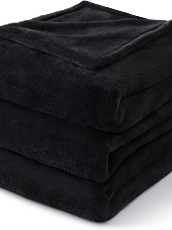 BEDELITE Wool Blanket in Black, suitable for sofas and beds, luxurious plush comfort blanket, 50 x 60 inches, ultra-soft, warm, and lightweight blanket, ideal for travel and camping.