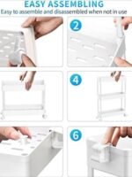 SPACEKEEPER Slim Rolling Storage Cart 4 Tier Bathroom Organizer Mobile Shelving Unit Utility Cart Tower Rack for Kitchen Laundry Narrow Places, White