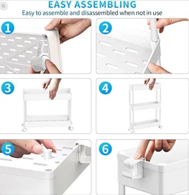 SPACEKEEPER Slim Rolling Storage Cart 4 Tier Bathroom Organizer Mobile Shelving Unit Utility Cart Tower Rack for Kitchen Laundry Narrow Places, White