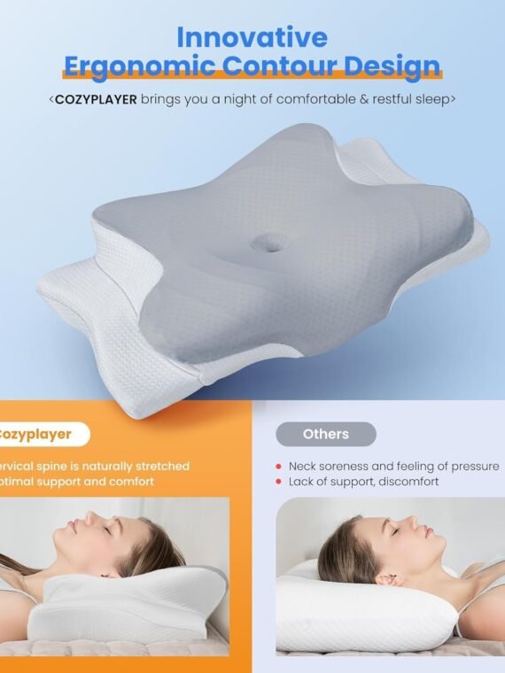 Ultra Pain Relief Cooling Pillow for Neck Support, Adjustable Cervical Pillow Cozy Sleeping, Odorless Ergonomic Contour Memory Foam Pillows, Orthopedic Bed Pillow for Side Back Stomach Sleeperv